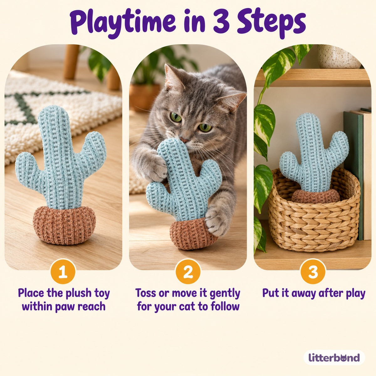 Knitted Catnip Plush Toy for Batting & Hugging - how to play