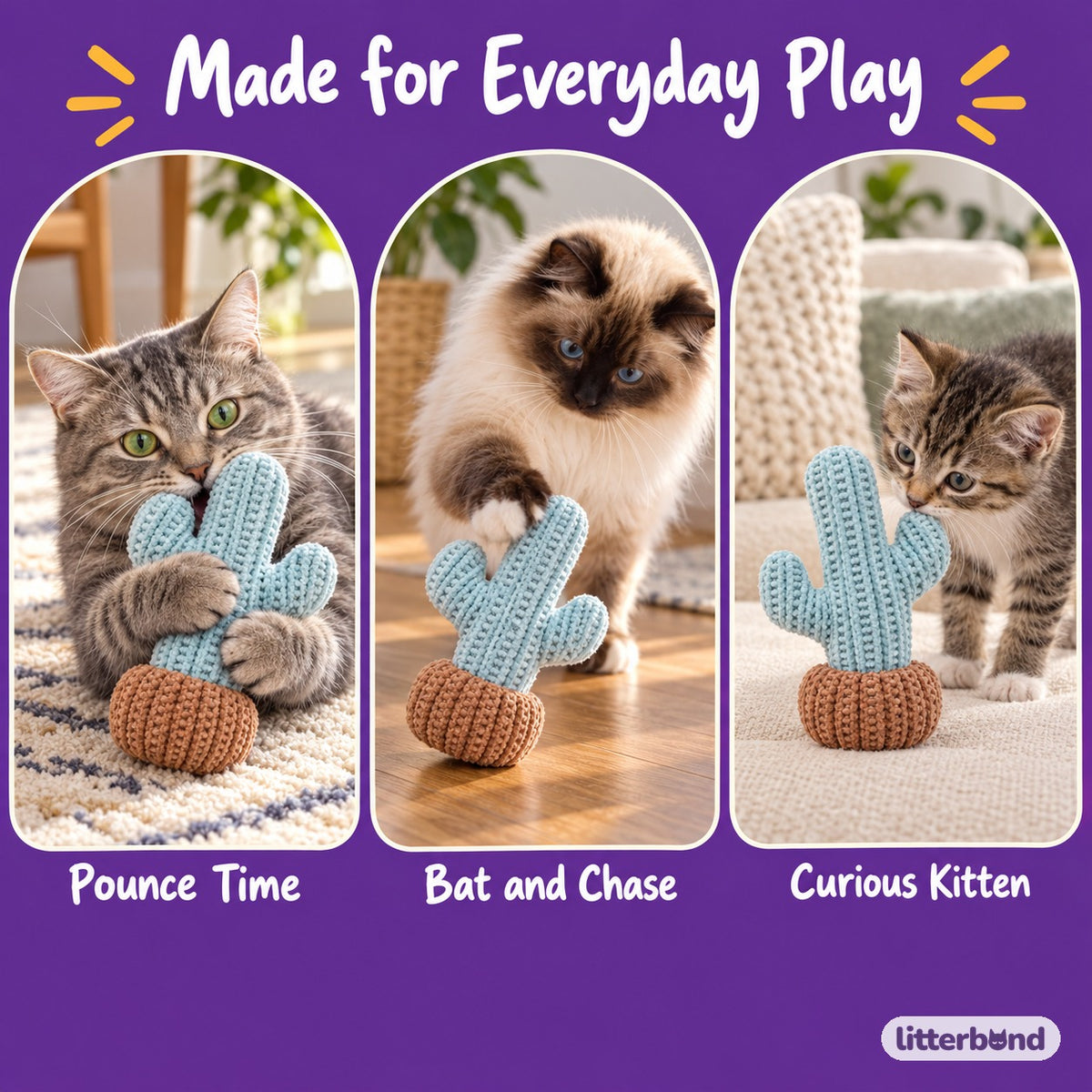 Knitted Catnip Plush Toy for Batting & Hugging - playtime at home