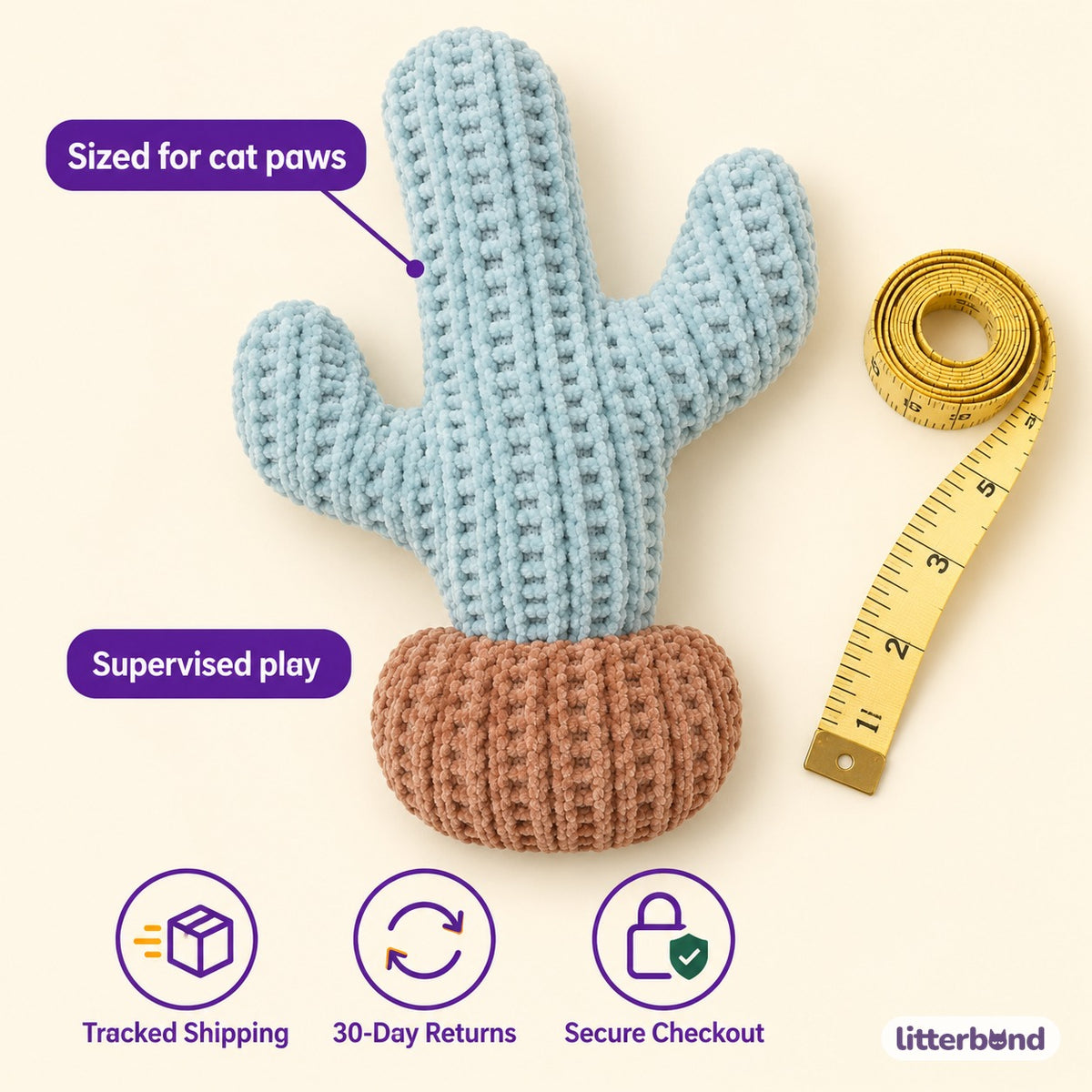 Knitted Catnip Plush Toy for Batting & Hugging - size and details
