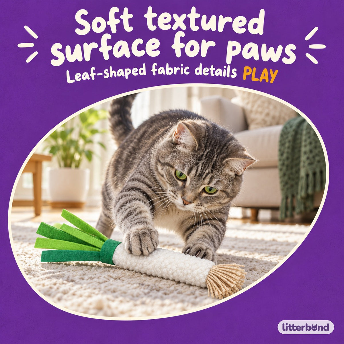 Silvervine Scallion Plush for Batting with a cat
