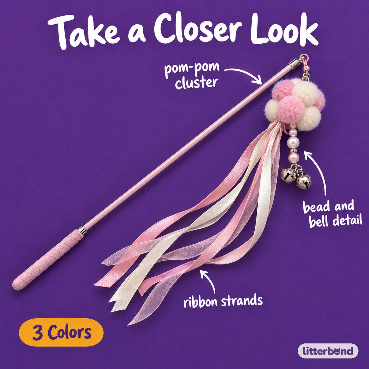 Pastel Pom-Pom Teaser Wand for Chasing - close-up details