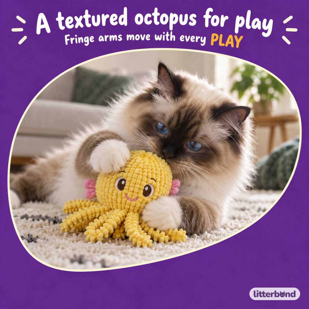 Chenille Octopus Plush Toy for Batting & Hugging with a cat