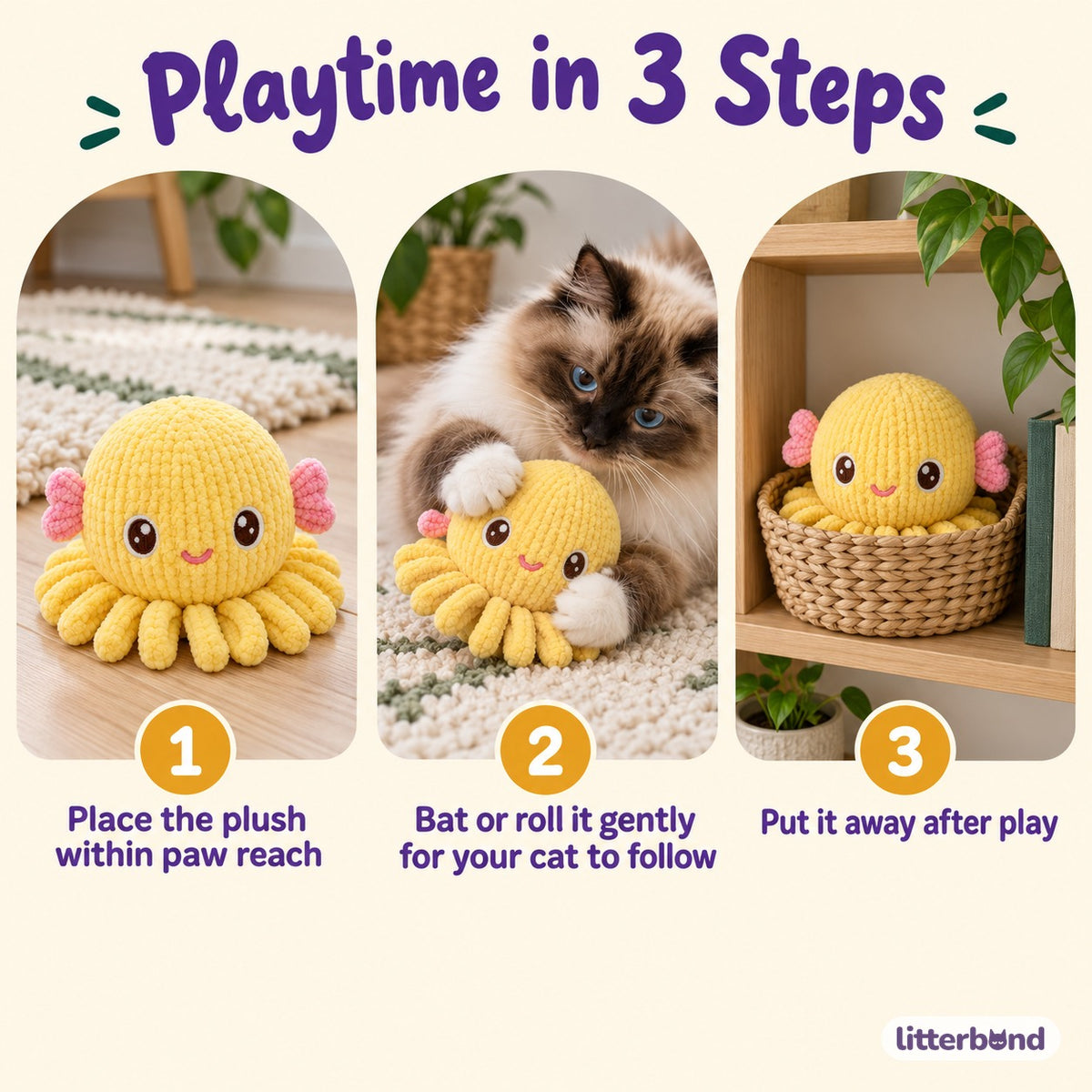 Chenille Octopus Plush Toy for Batting & Hugging - how to play