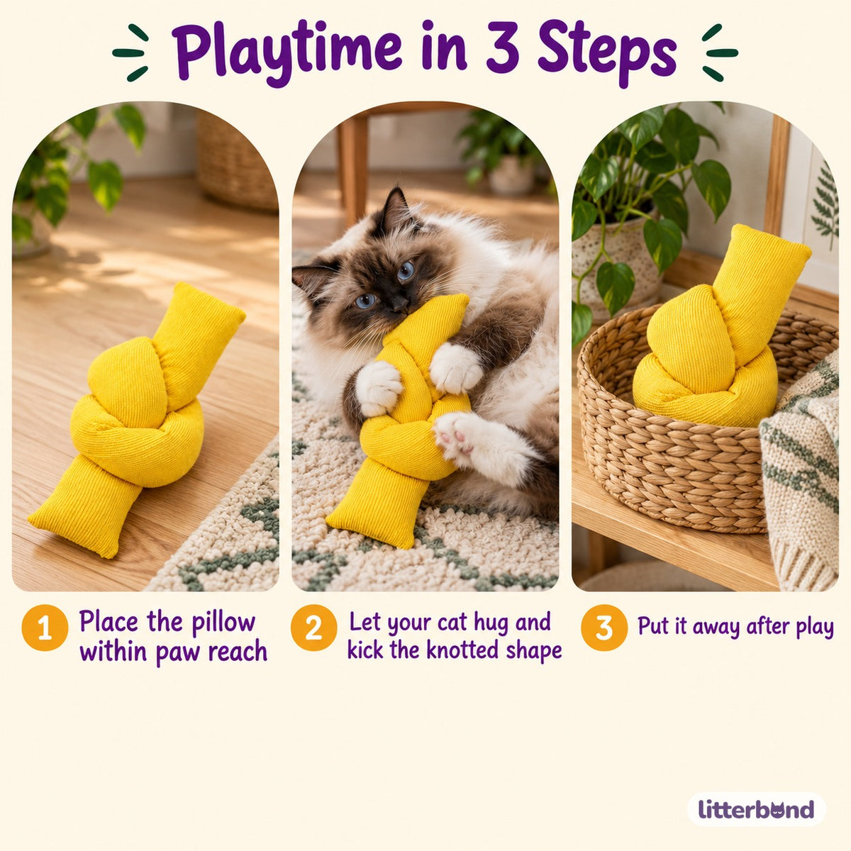 Knotted Crinkle Kicker Pillow - how to play