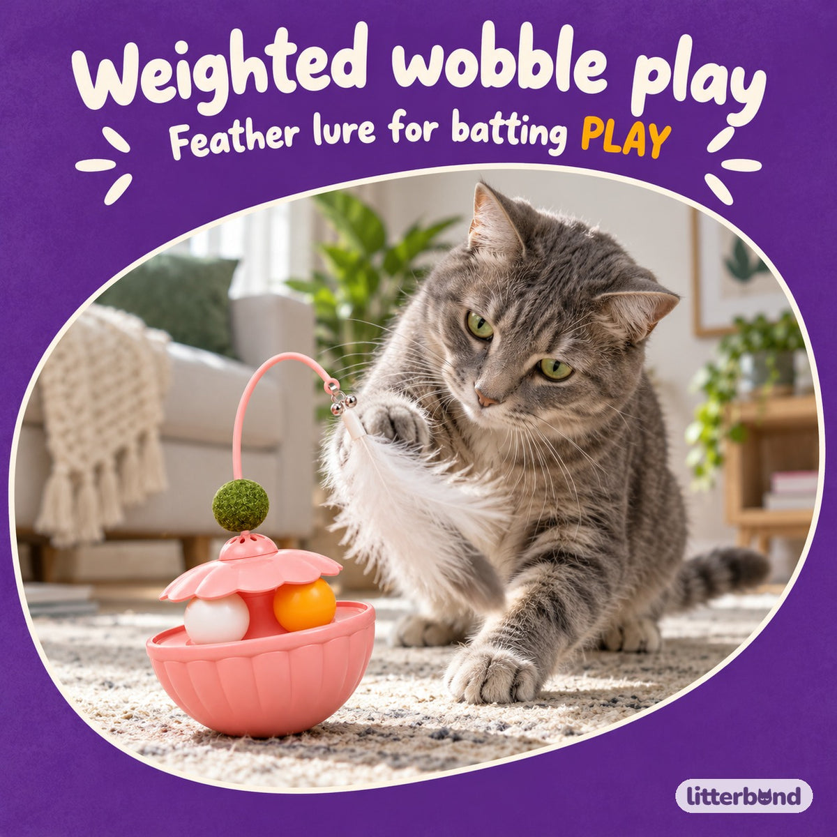 Feather Wobble Toy for Batting with a cat