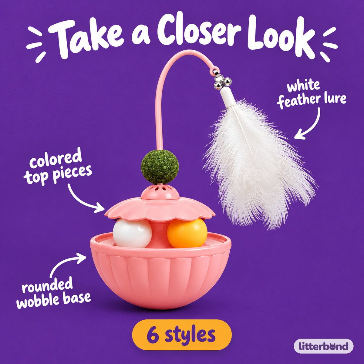 Feather Wobble Toy for Batting - close-up details