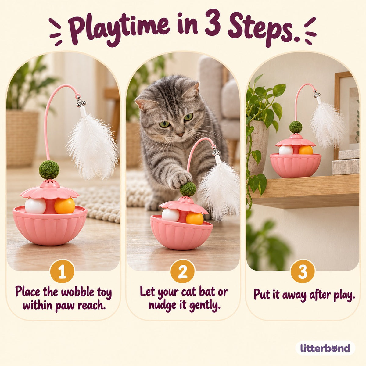 Feather Wobble Toy for Batting - how to play