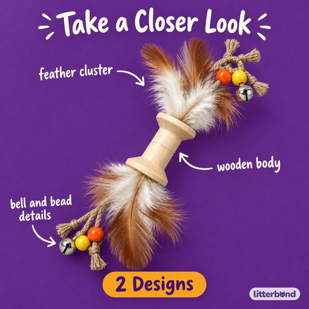 Wooden Feather Batting Toy - close-up details
