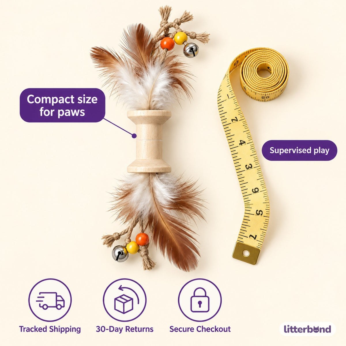 Wooden Feather Batting Toy - size and details