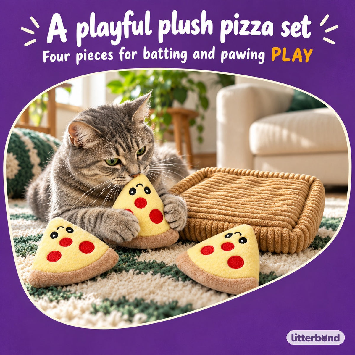 Plush Pizza Set for Batting with a cat