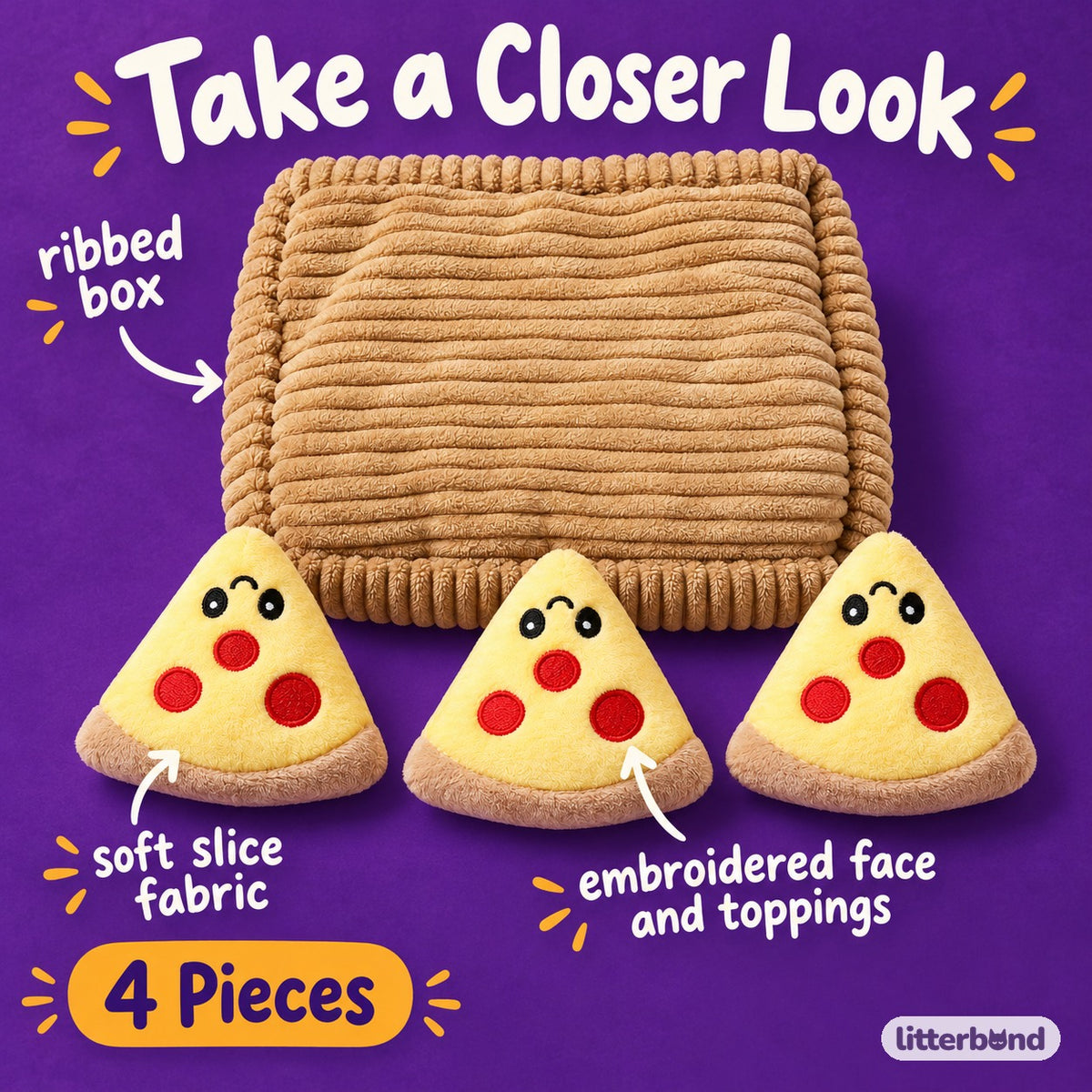 Plush Pizza Set for Batting - close-up details