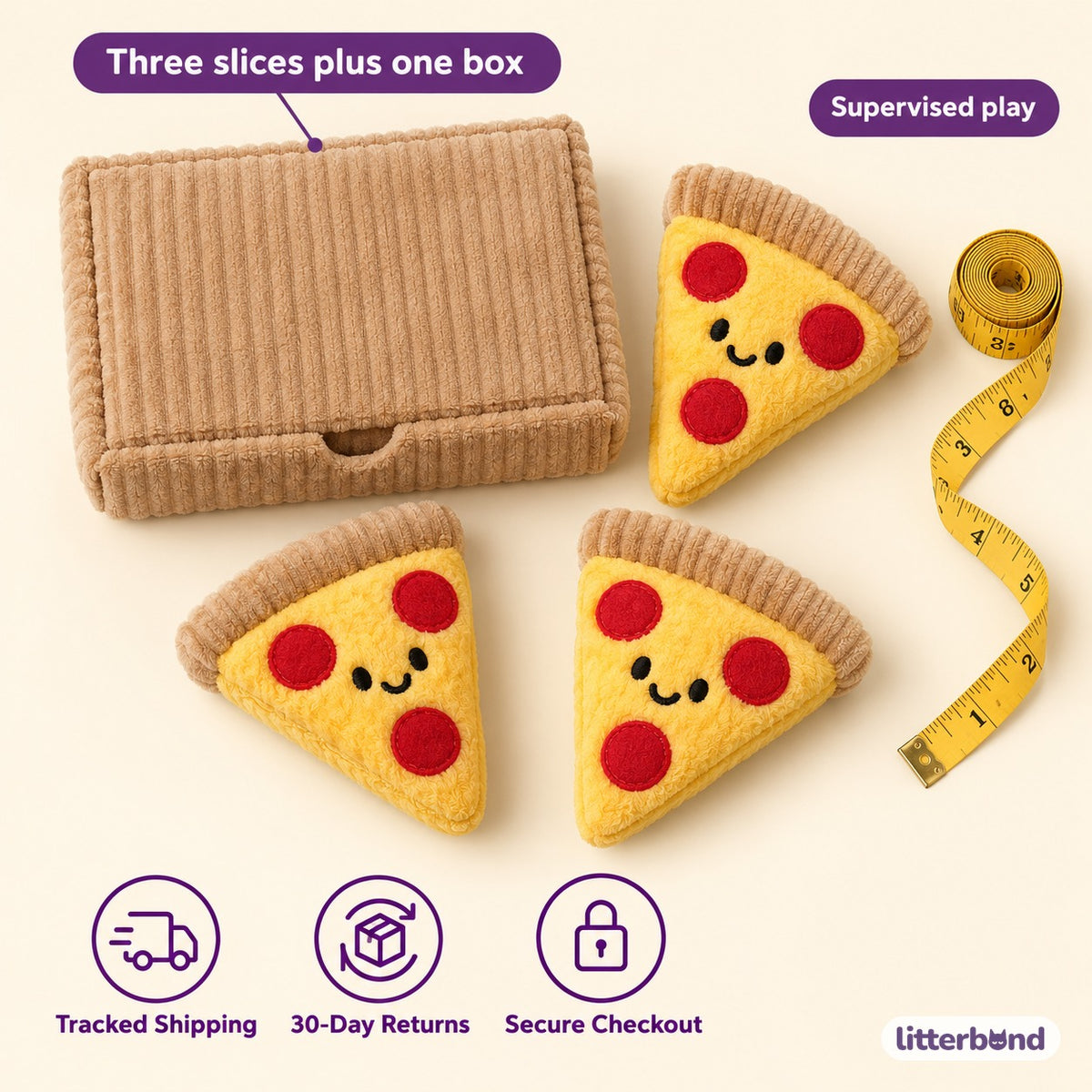 Plush Pizza Set for Batting - size and details