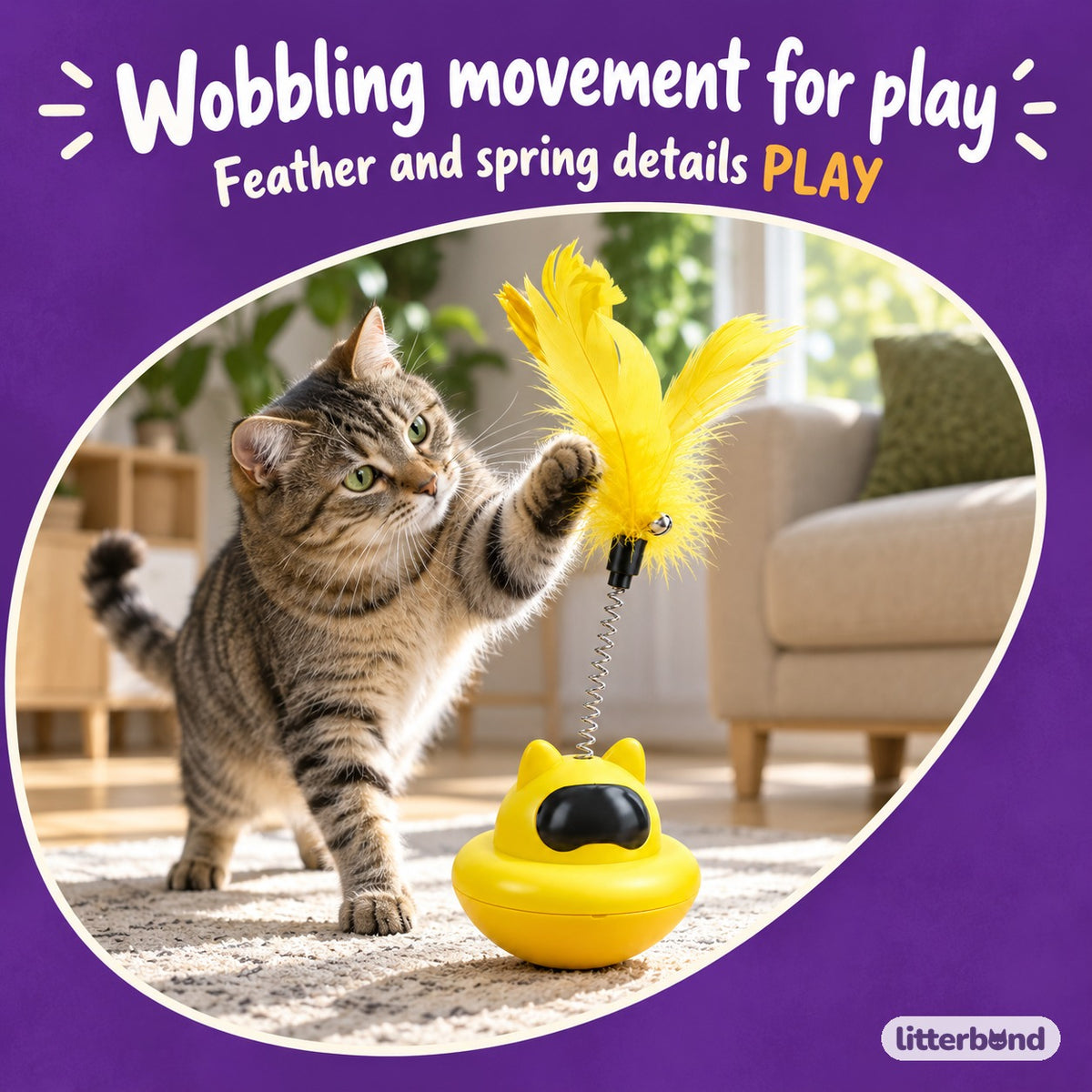 Feather Wobble Tumbler for Batting with a cat