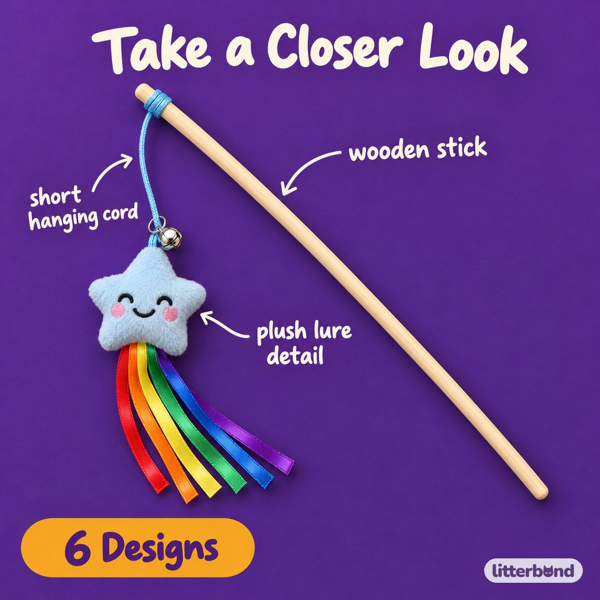 Wooden Teaser Wand for Batting - close-up details