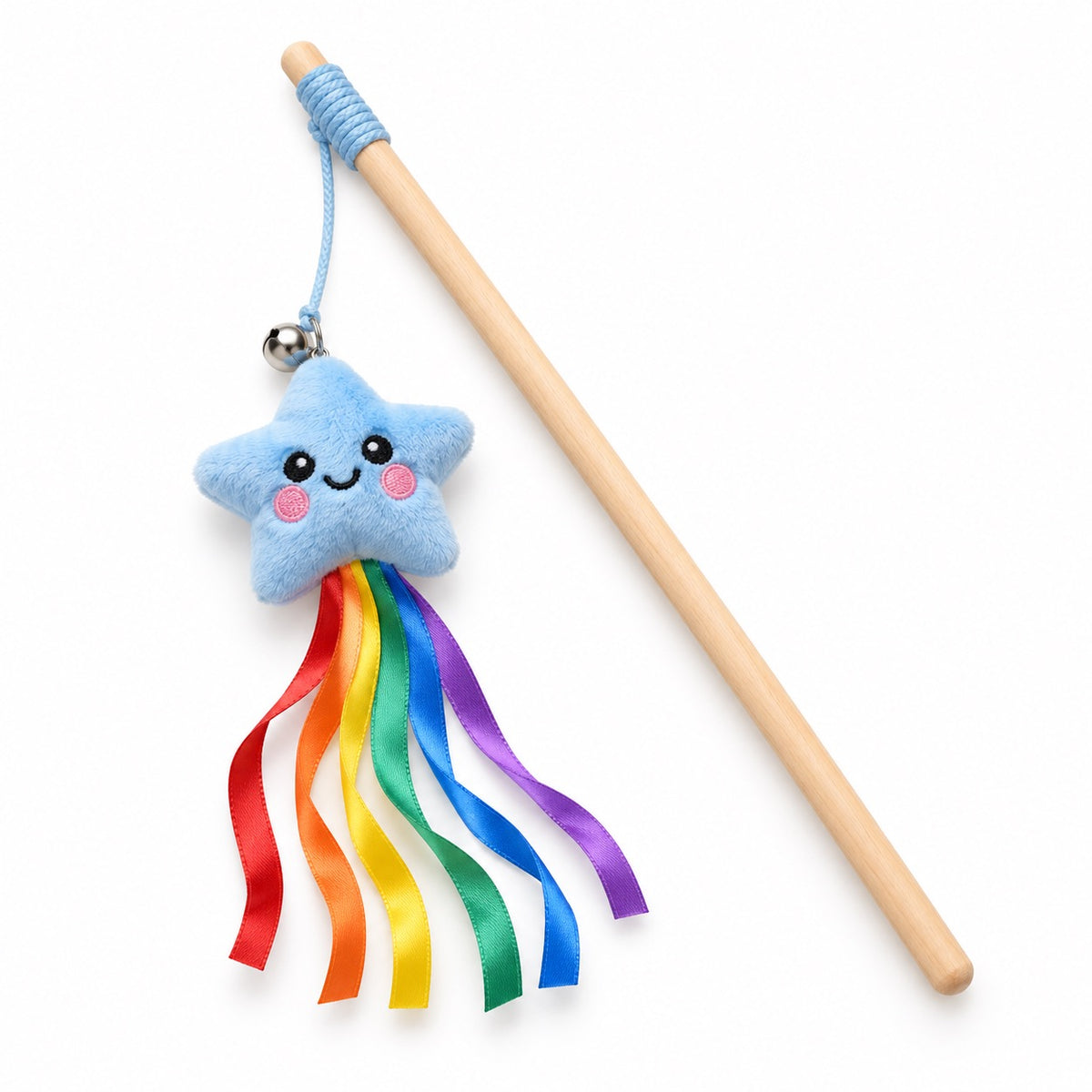 Wooden Teaser Wand for Batting - Blue Star Ribbon
