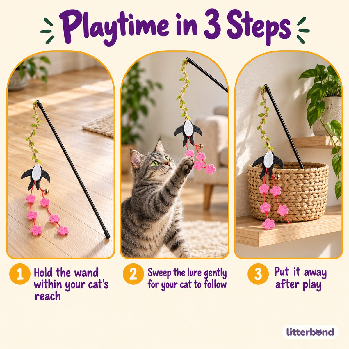 Felt Bird Flower Play Wand - how to play