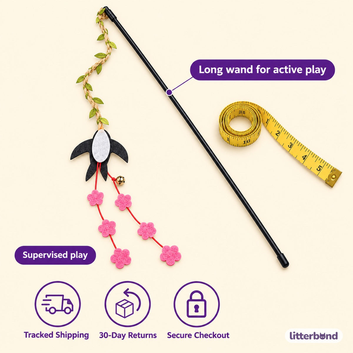 Felt Bird Flower Play Wand - size and details