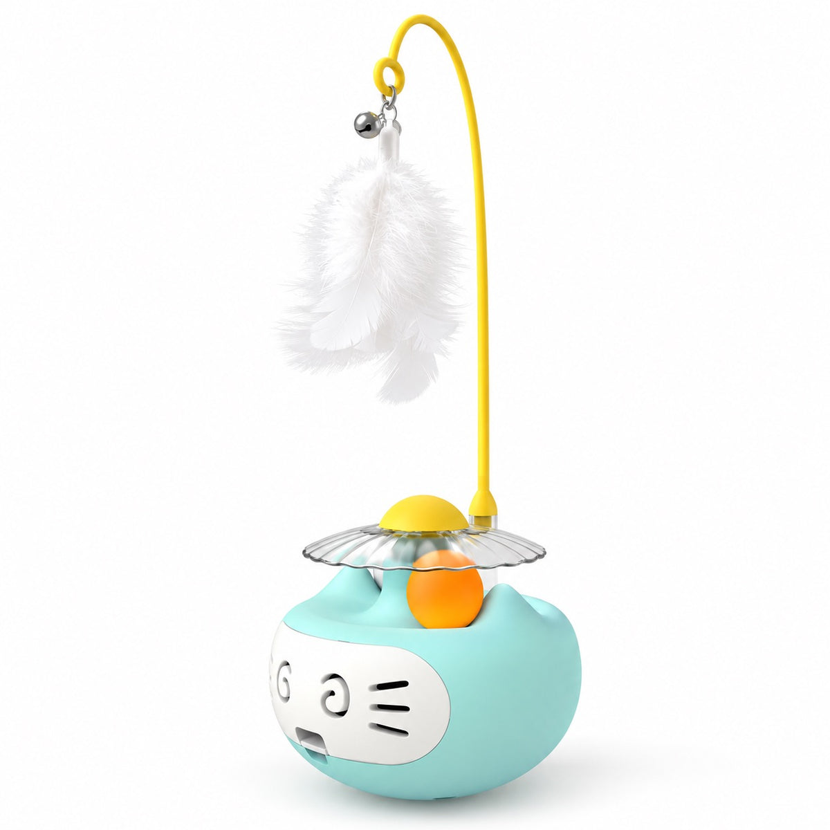 Wobble Feather Toy for Batting - Blue with Light-Up Ball