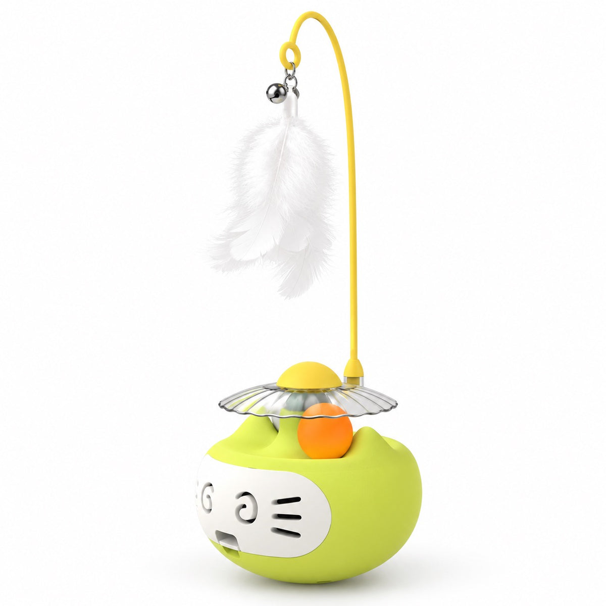 Wobble Feather Toy for Batting - Green with Light-Up Ball