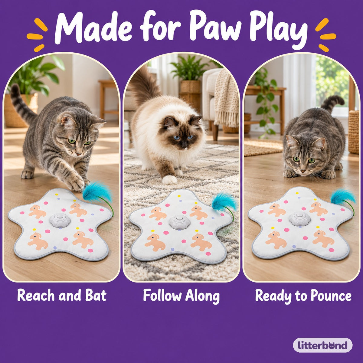 Hide-and-Seek Feather Mats for Pouncing - playtime at home
