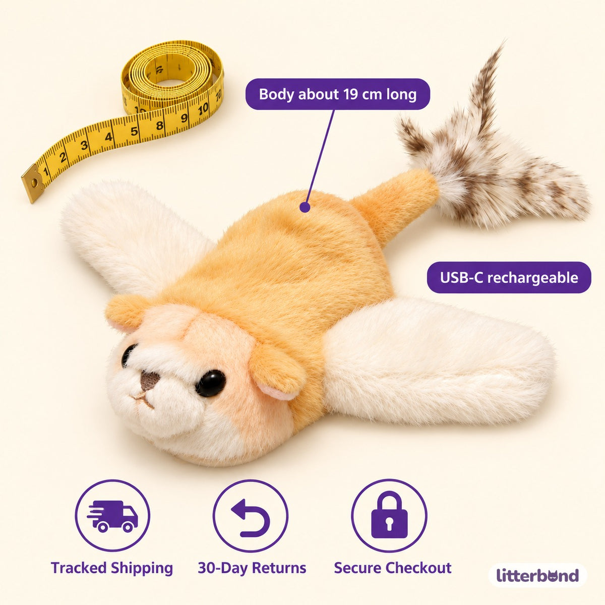 Flying Squirrel Toy for Pouncing - size and details