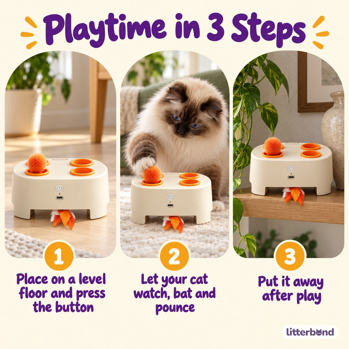 Pop-Up Pom-Pom Toy for Pouncing - how to play