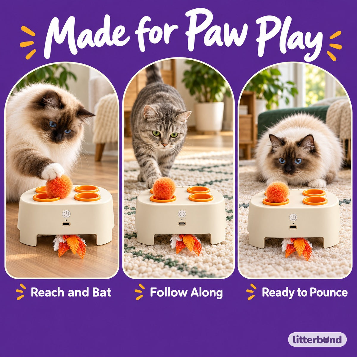 Pop-Up Pom-Pom Toy for Pouncing - playtime at home