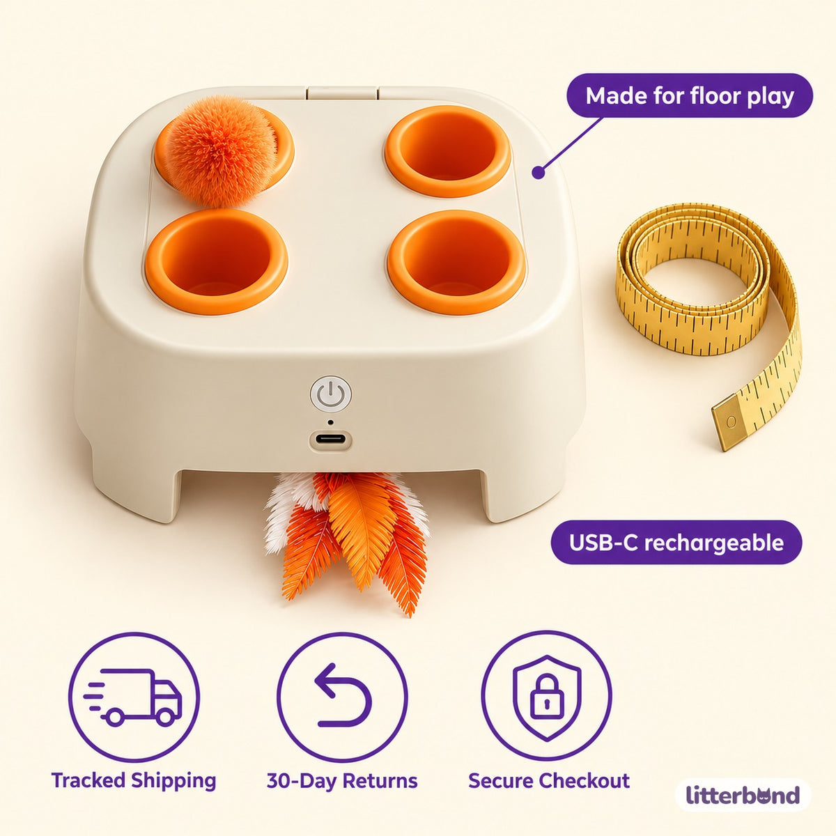 Pop-Up Pom-Pom Toy for Pouncing - size and details
