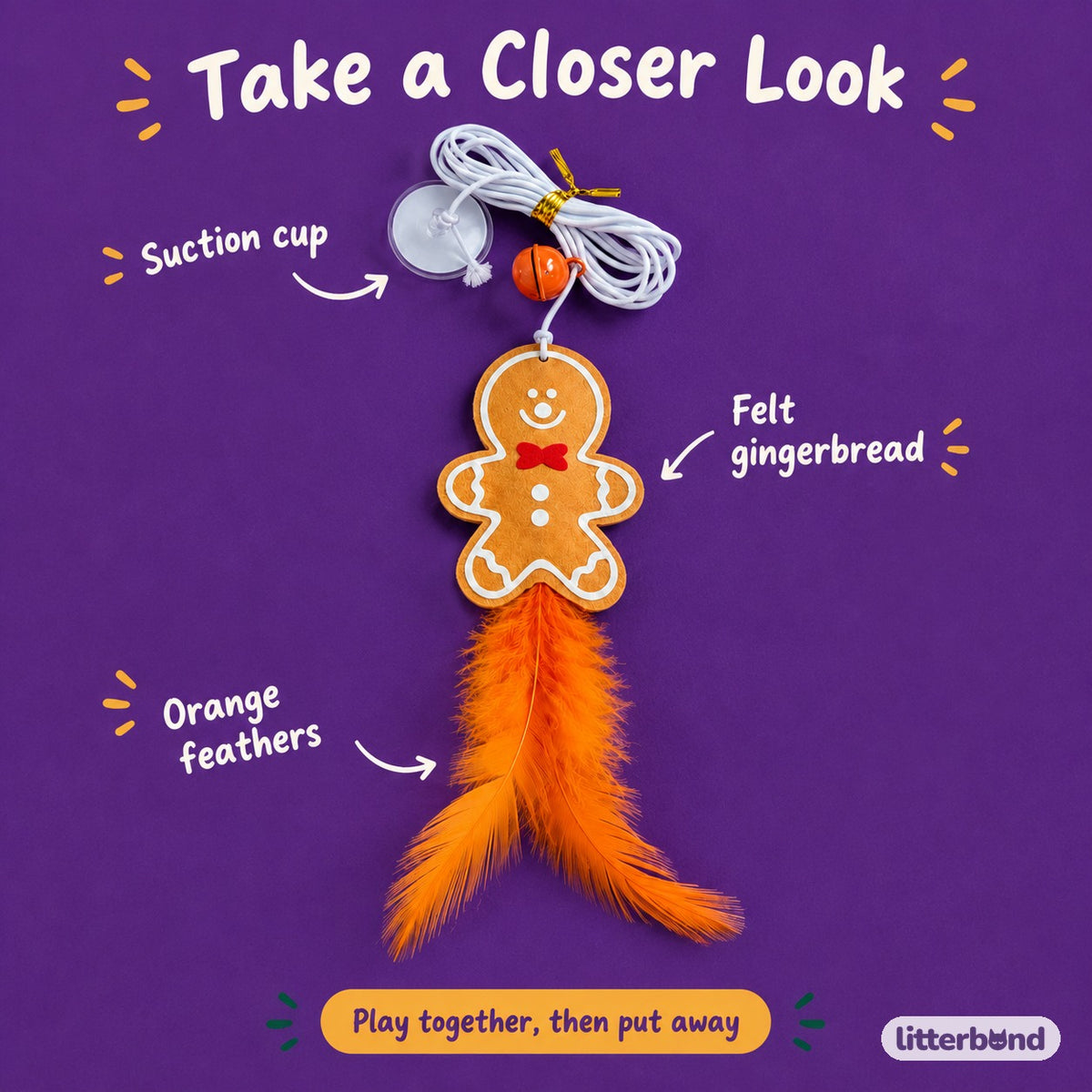 Gingerbread Feather Door Toy - close-up details