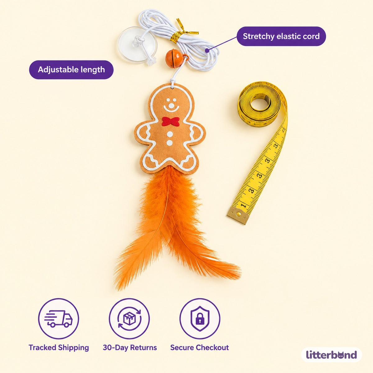 Gingerbread Feather Door Toy - size and details