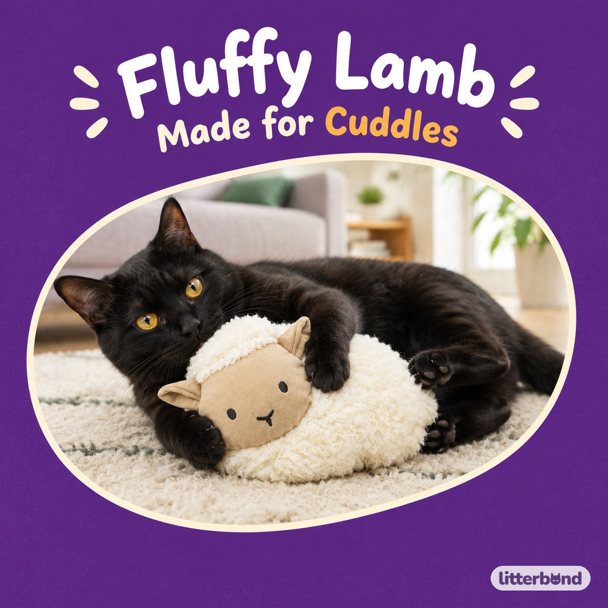 Curly Fleece Lamb Toy with a cat