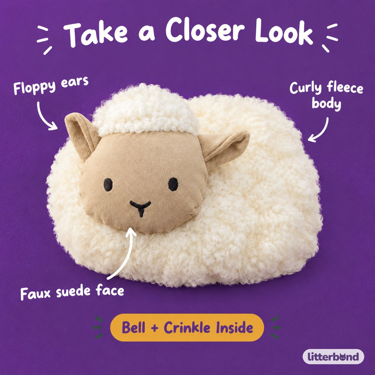 Curly Fleece Lamb Toy - close-up details