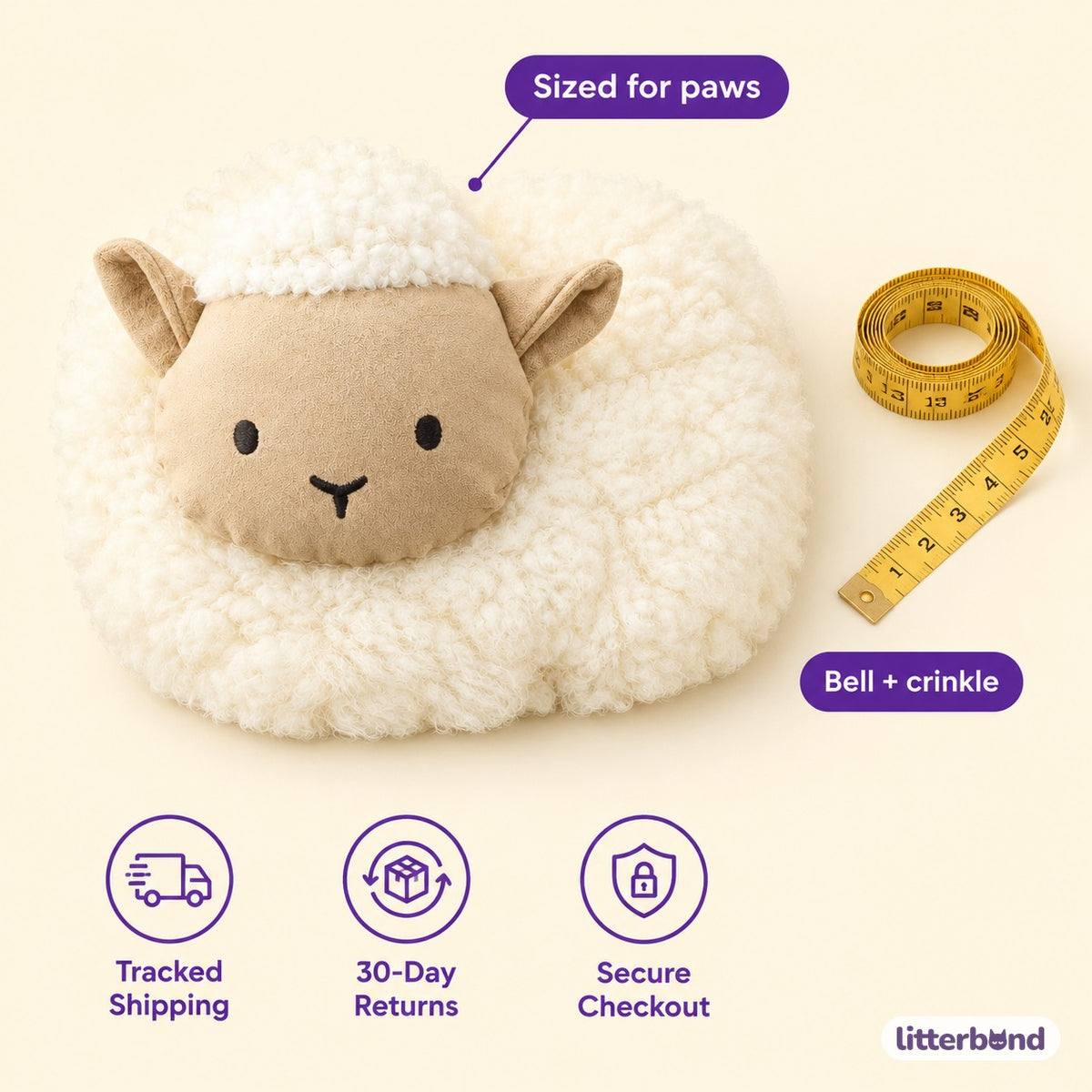 Curly Fleece Lamb Toy - size and details