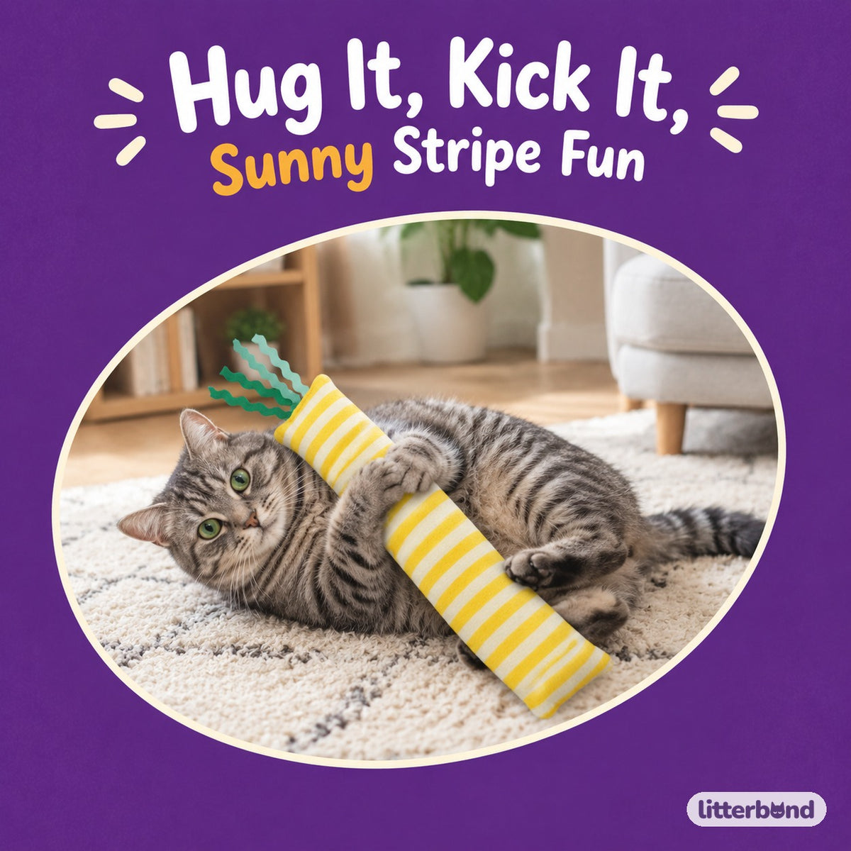 Sunny Stripe Ribbon Pillow with a cat