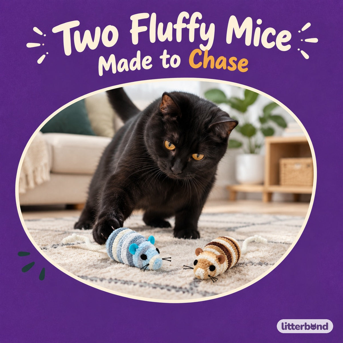 Blue and Tan Mouse Pair with a cat