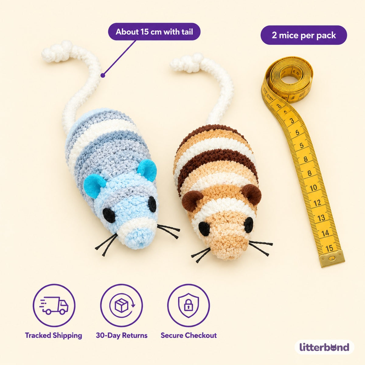Blue and Tan Mouse Pair - size and details