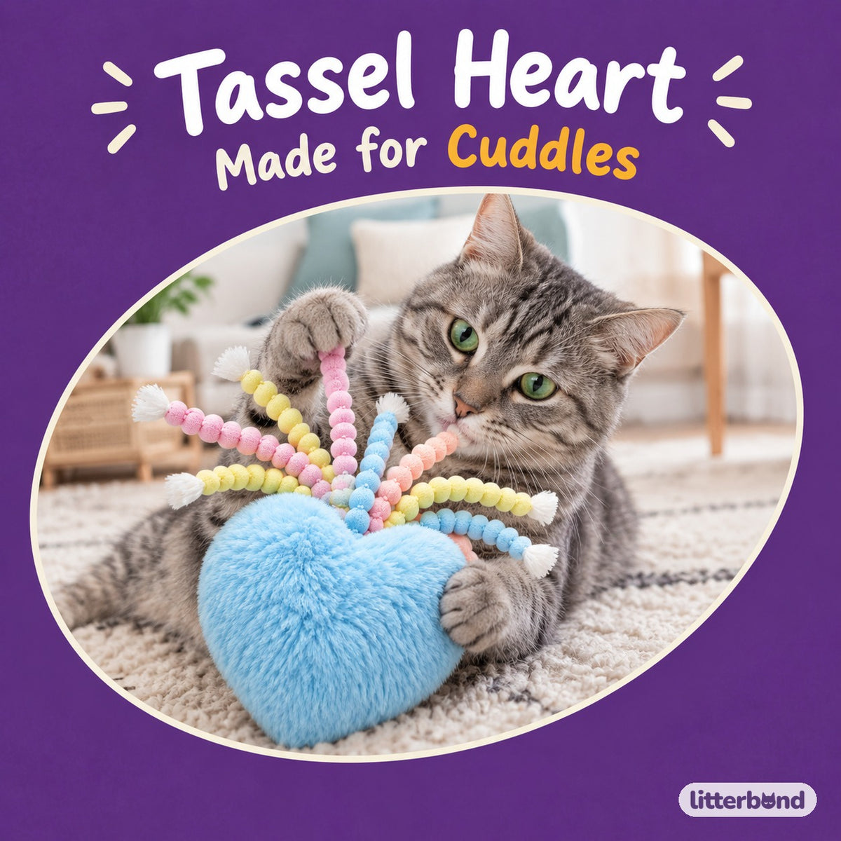 Pastel Puff Tassel Hearts with a cat