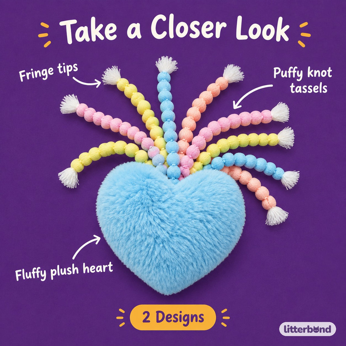 Pastel Puff Tassel Hearts - close-up details
