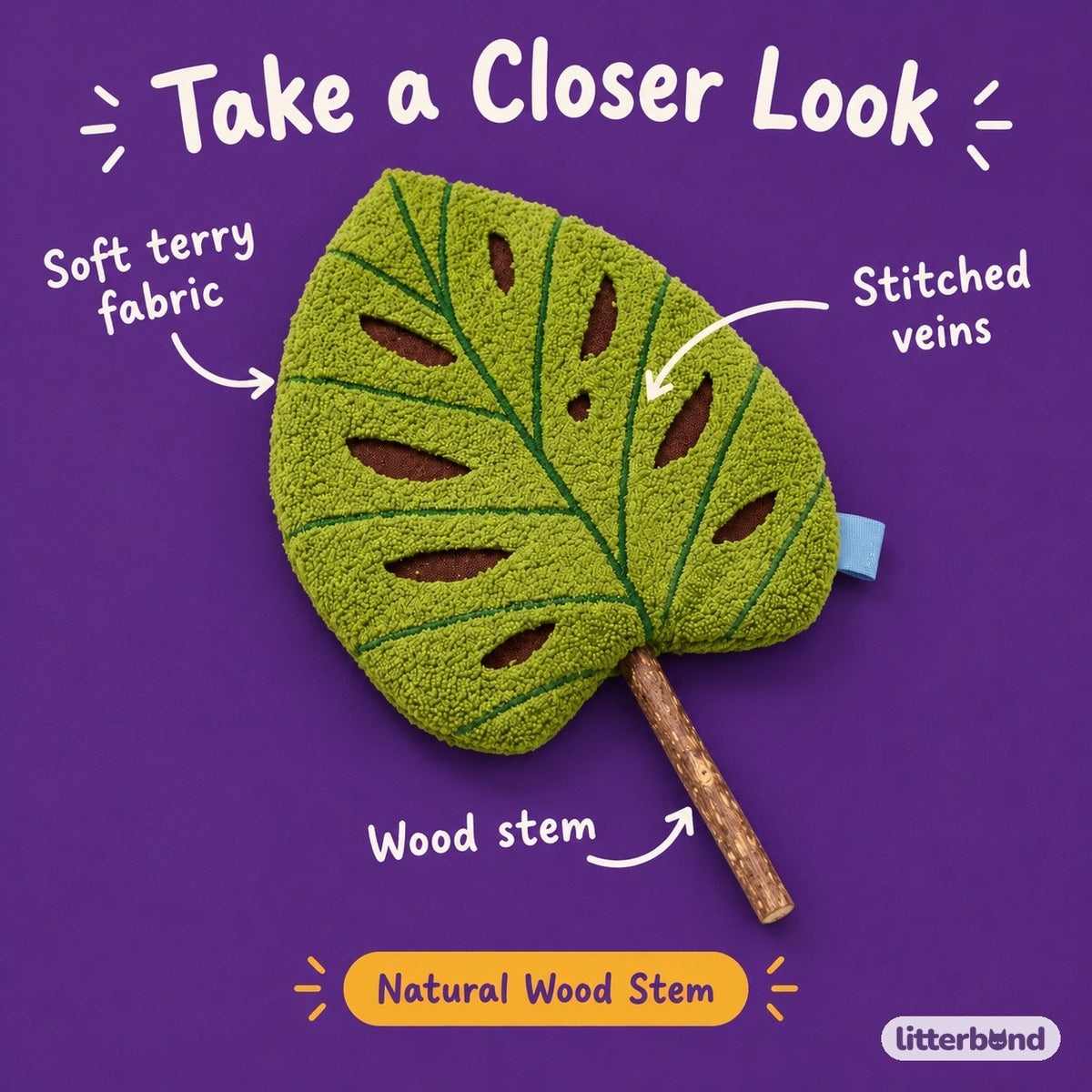 Terry Leaf with Wood Stem - close-up details