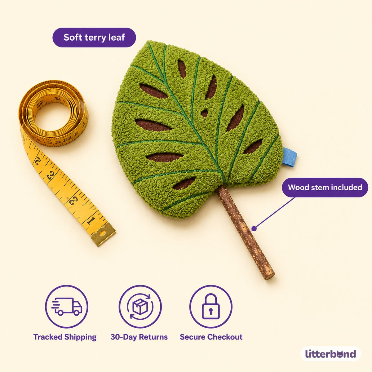 Terry Leaf with Wood Stem - size and details
