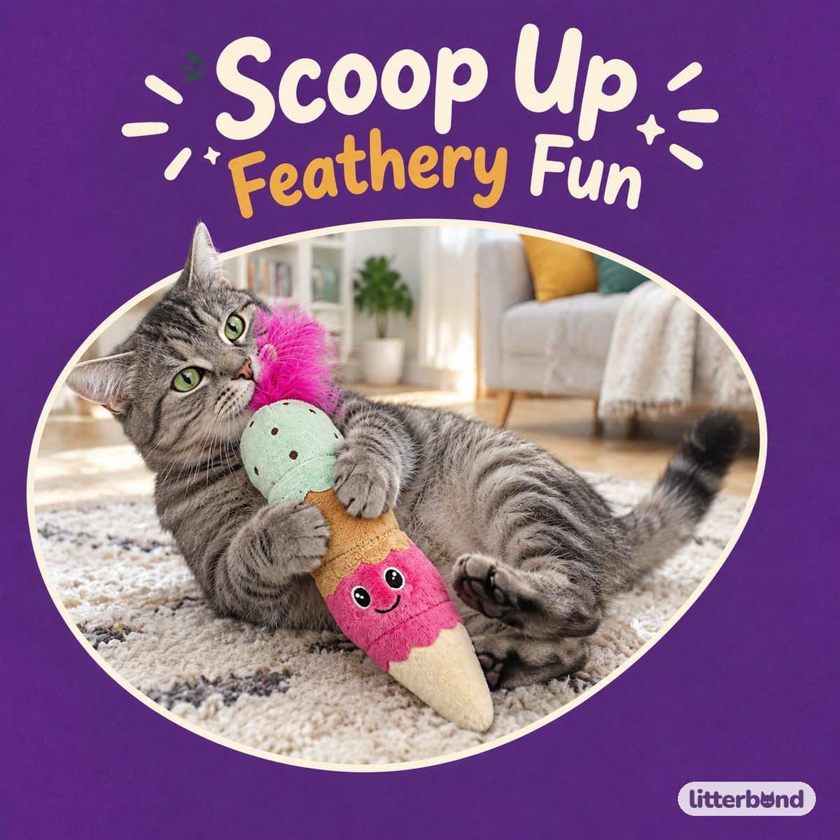 Triple Scoop Feather Cone with a cat