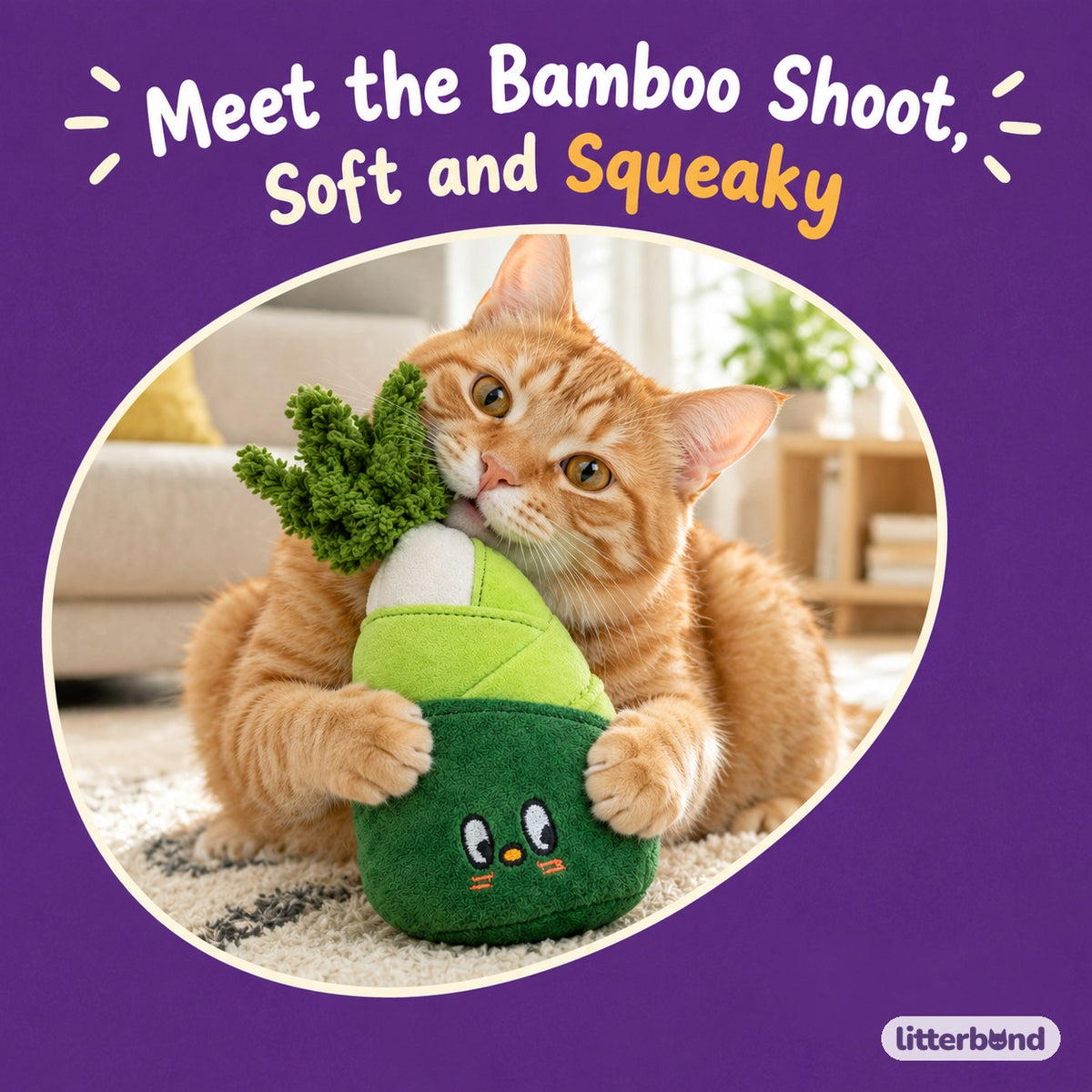 Squeaky Crinkle Bamboo Plush with a cat
