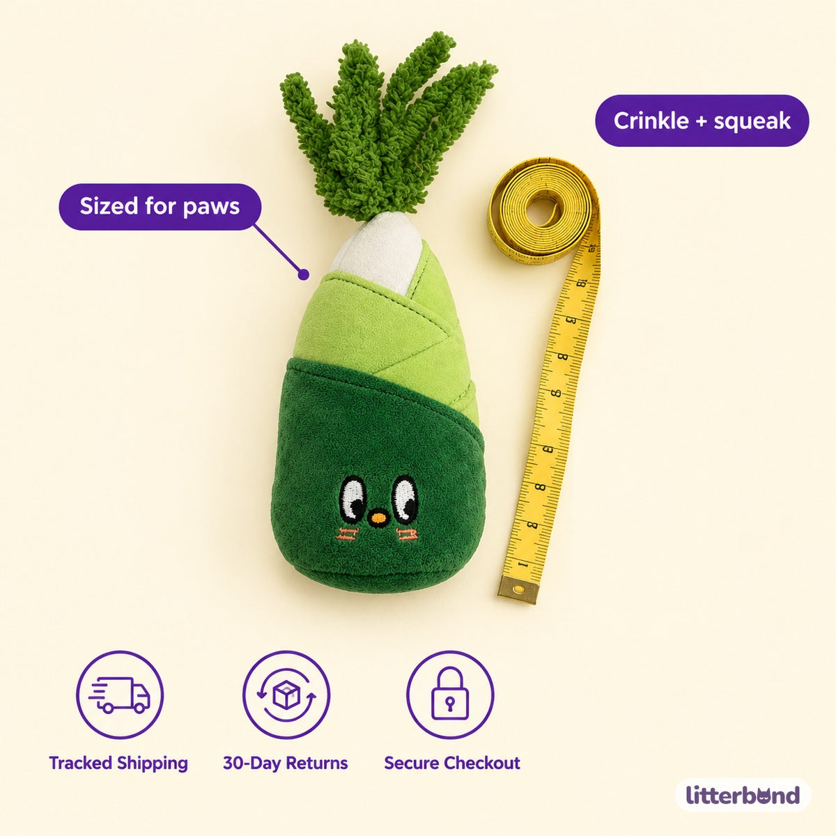 Squeaky Crinkle Bamboo Plush - size and details