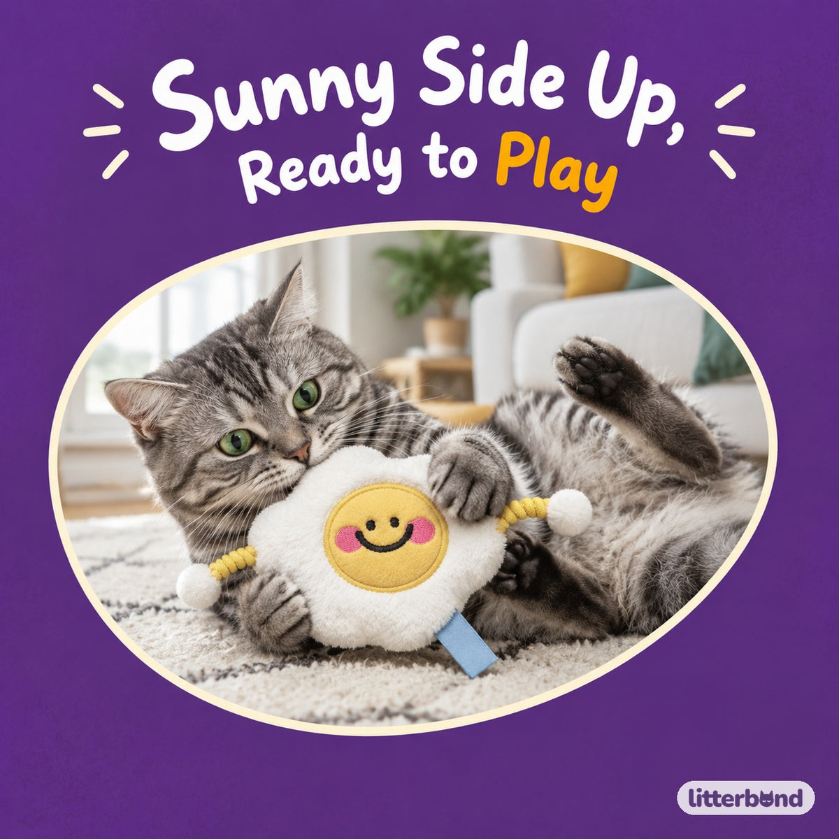 Stretchy-Arm Egg Plush with a cat