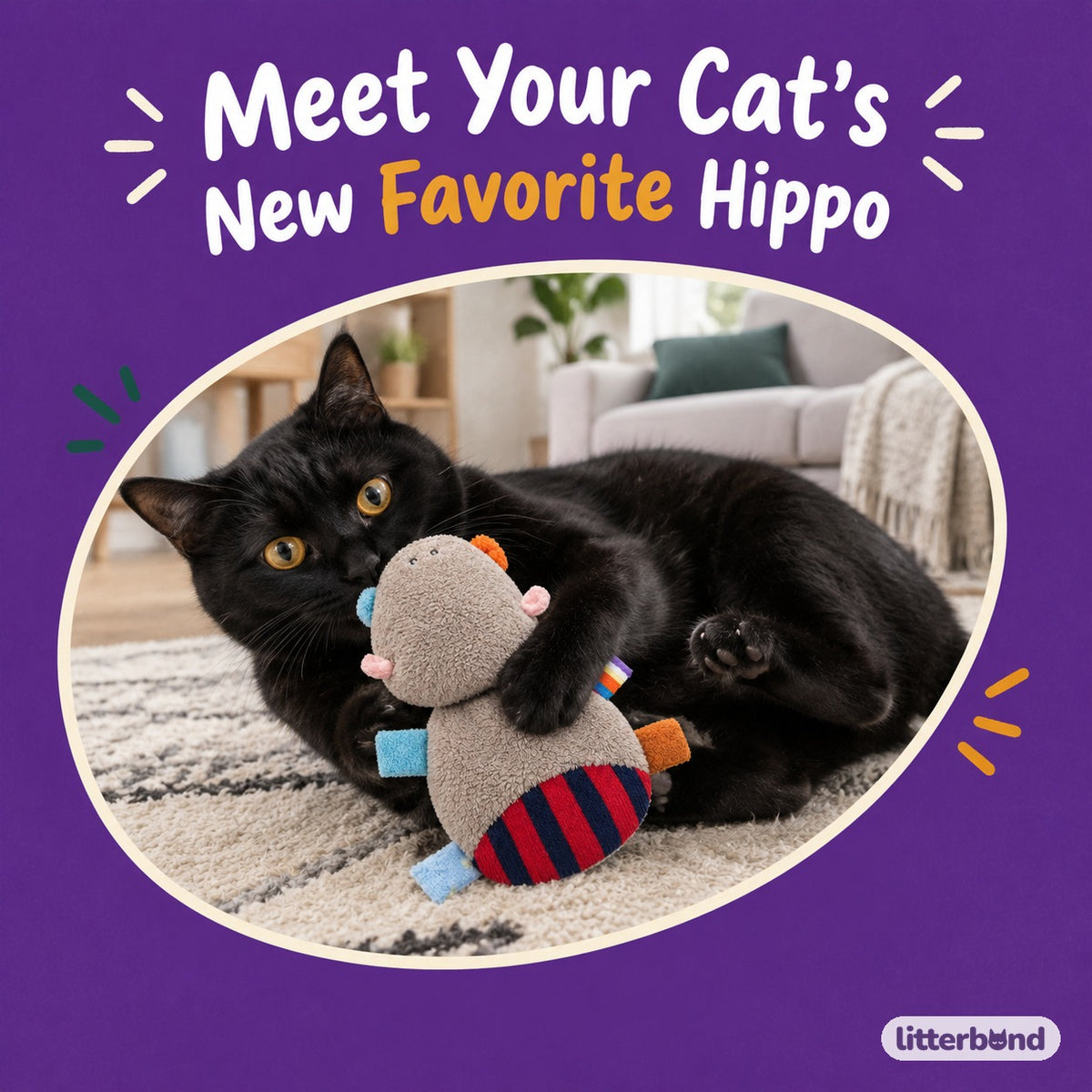 Fleece Tab Hippo Plushies with a cat