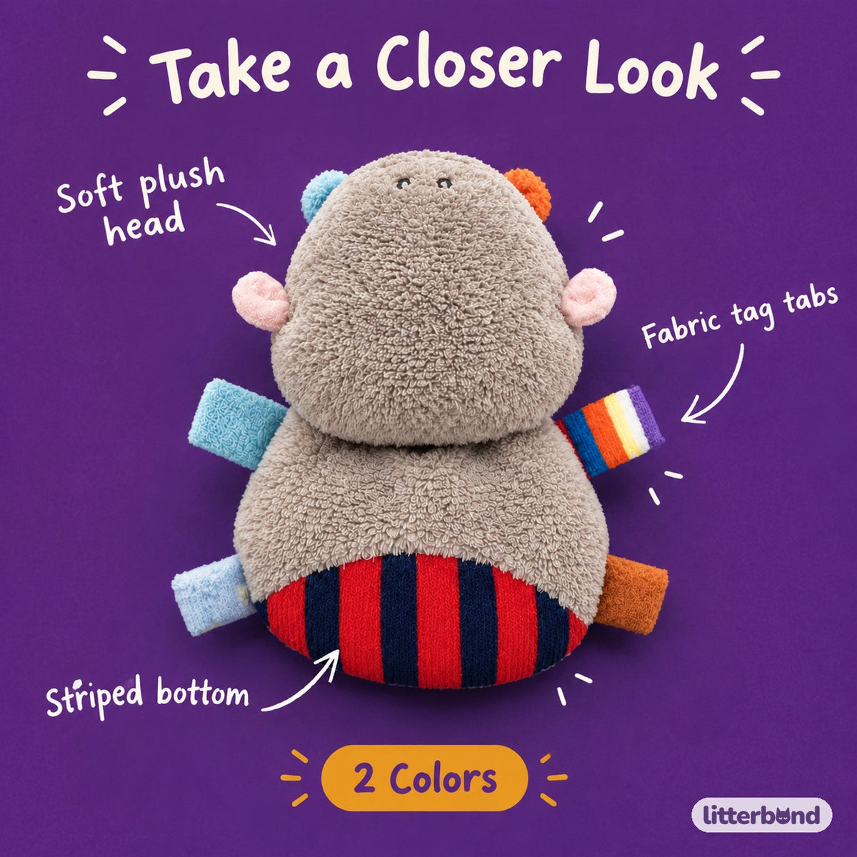 Fleece Tab Hippo Plushies - close-up details