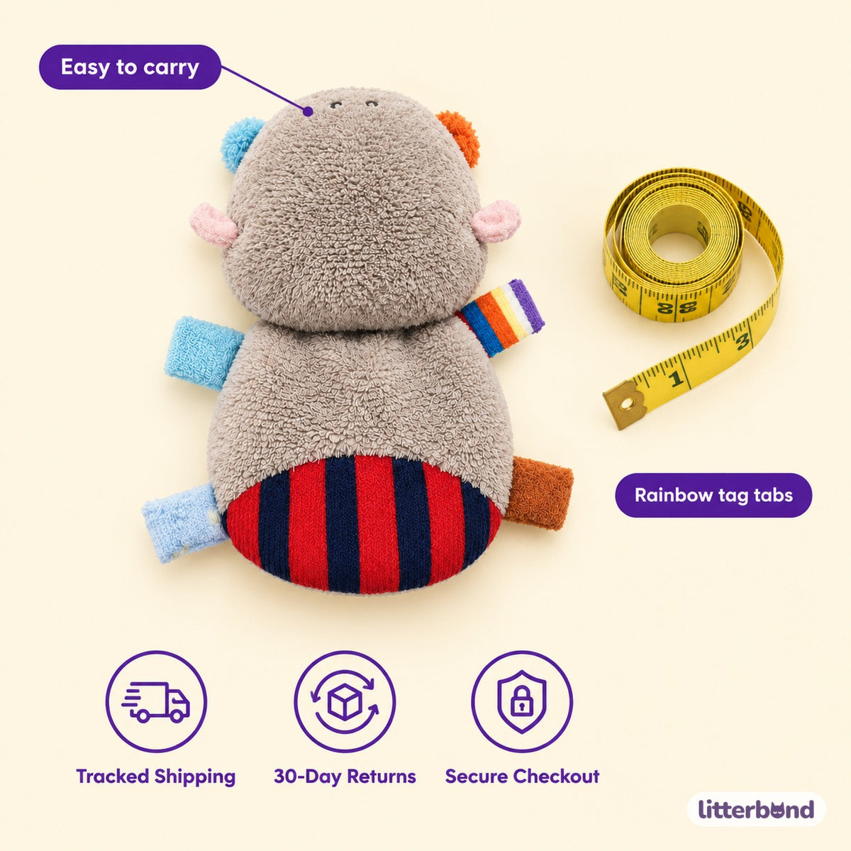 Fleece Tab Hippo Plushies - size and details
