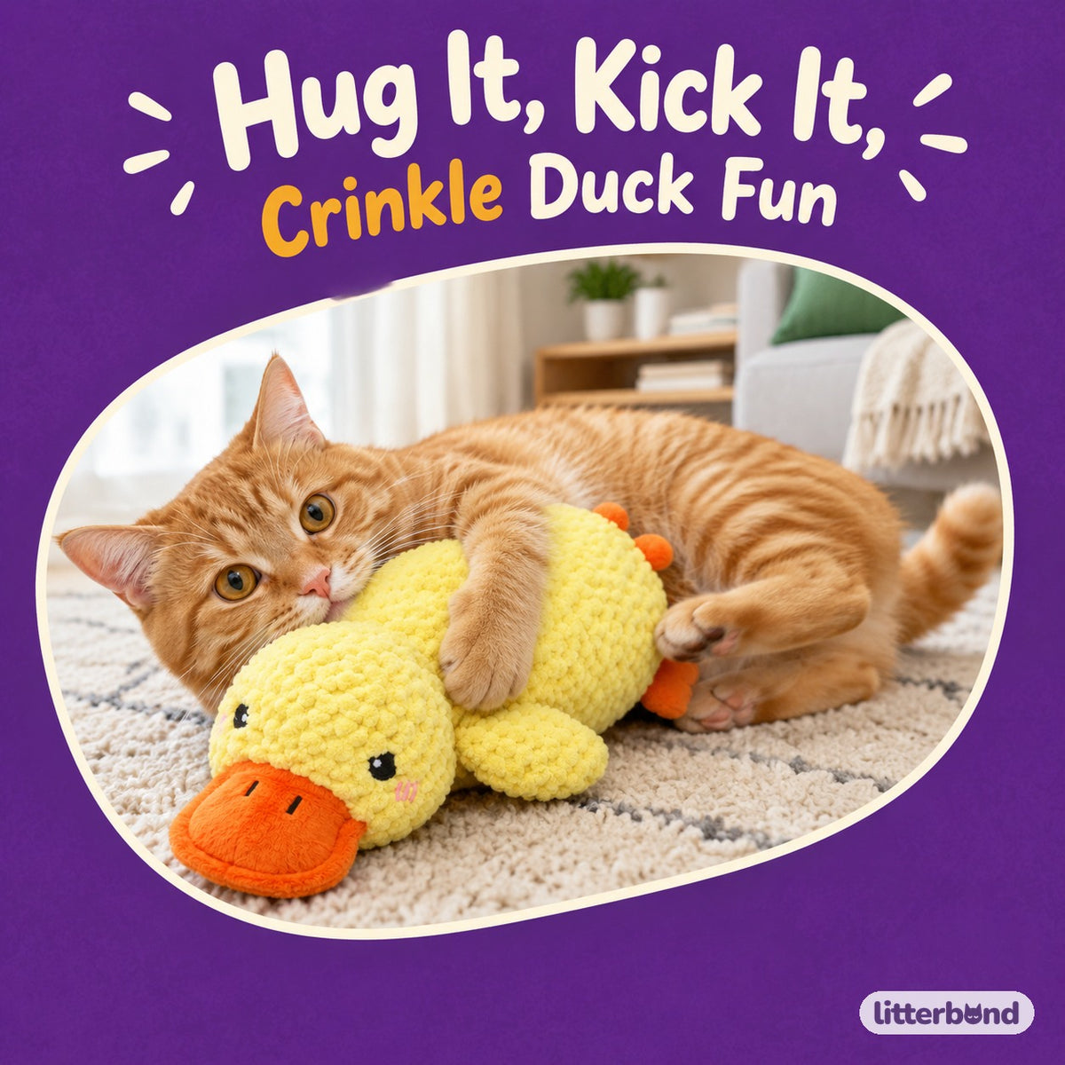 Popcorn Chenille Duck Kicker with a cat