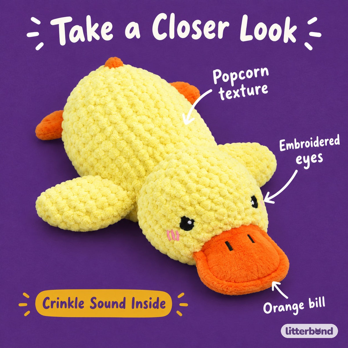 Popcorn Chenille Duck Kicker - close-up details