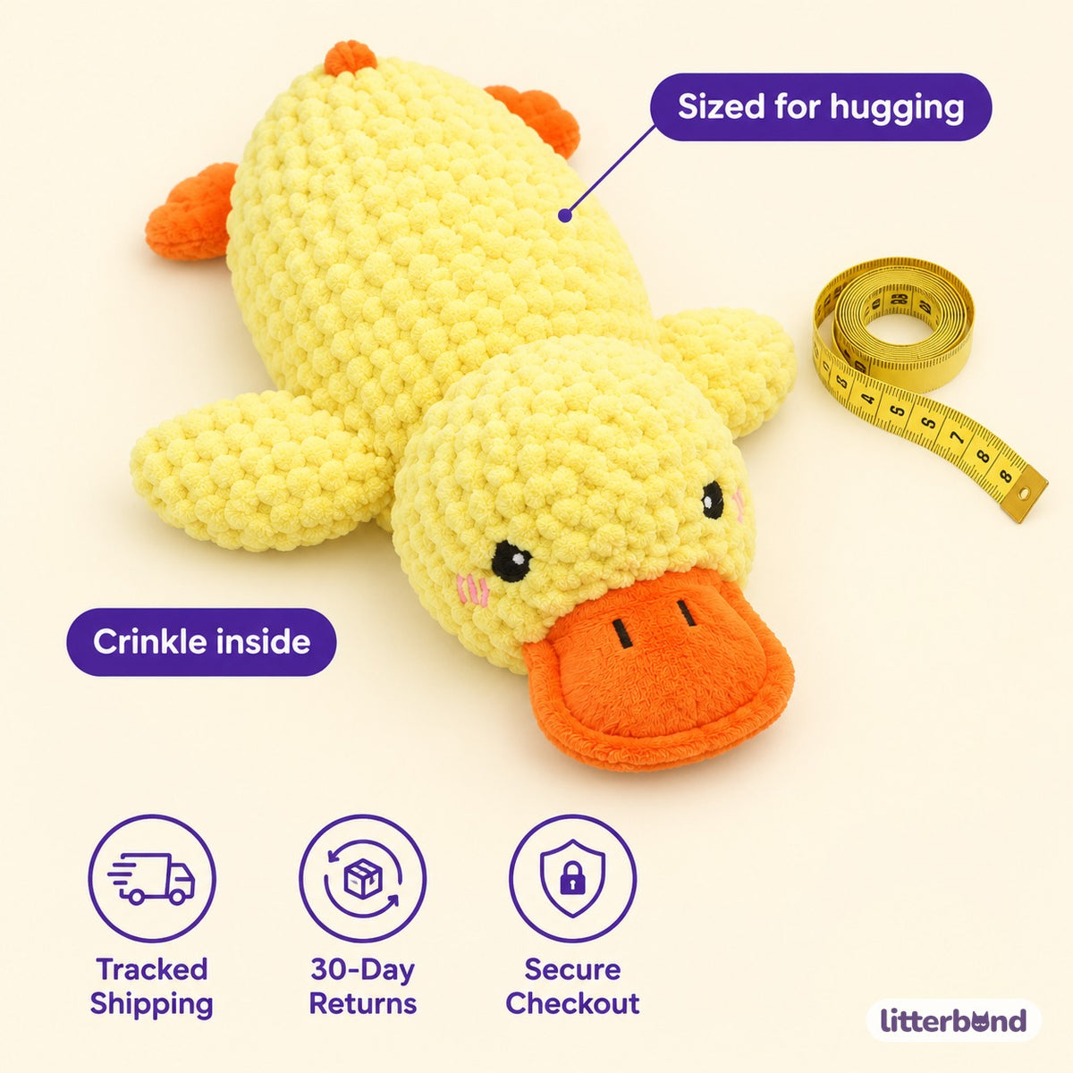 Popcorn Chenille Duck Kicker - size and details